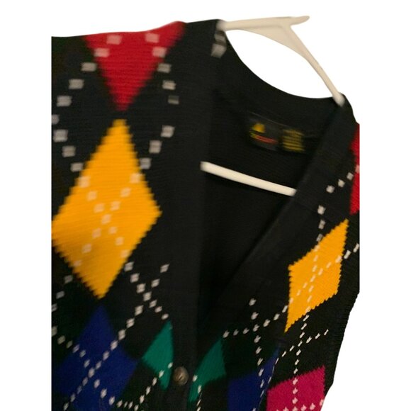 Vintage Liz Sport Womens Size Large Vest Sweater Argyle Multicolor Button Up Sle - Picture 2 of 4